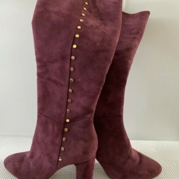 Ralph Lauren Suede Tall Boots Burgundy Atherton - Picture 4 of 7